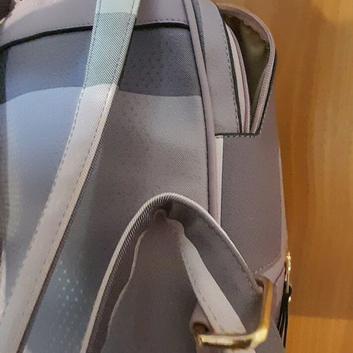 Women's backpack bag new, gray and purple faux leather