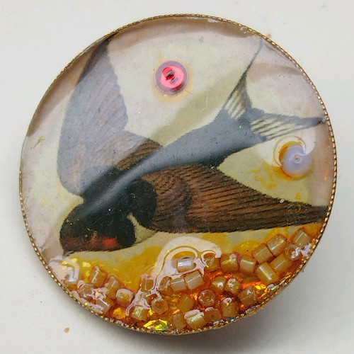 Swallow brooch new, copper and epoxy resin