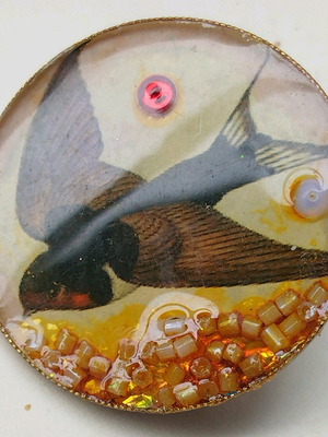 Swallow brooch new, copper and epoxy resin
