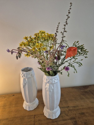 Art Deco White Enameled Cast Iron Cemetery Vases, Pair