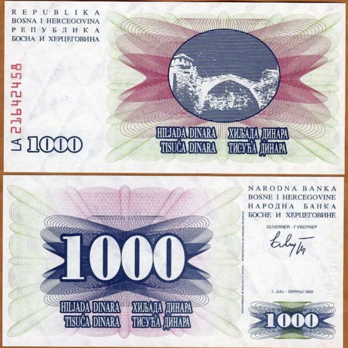 Bosnia Herzegovina 1,000 Dinara 1992 banknote new