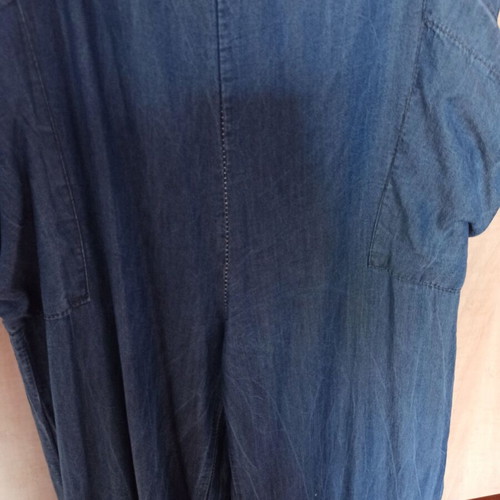 Women's blue denim jumpsuit, ankle length, loose fit