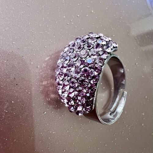 Statement Crystal Dome Ring silver tone with purple crystals new