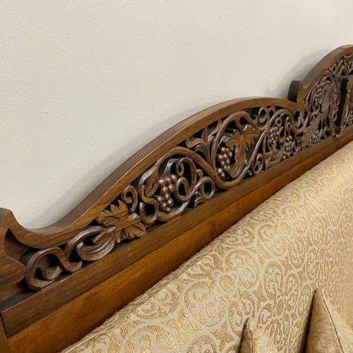 Solid Walnut Sofa Hand-Carved Like New with Storage Space