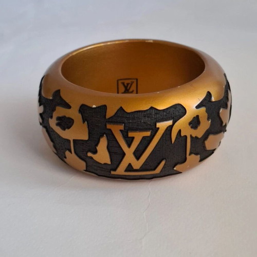 Louis Vuitton Leopard Monogram Wood Lacquer Bangle Bracelet used, black gold