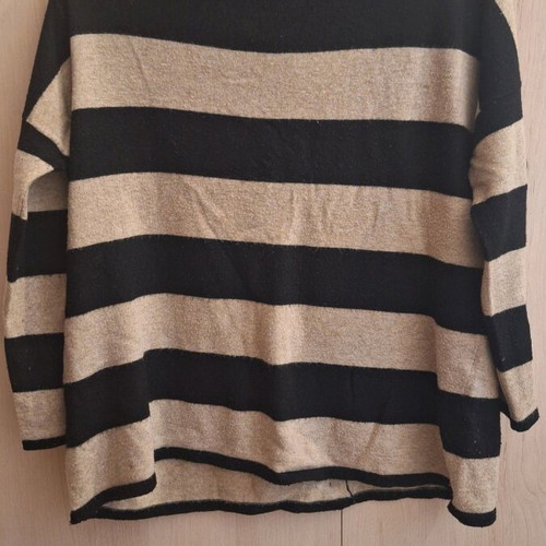 Striped knit sweater beige and black, like new, with back buttons