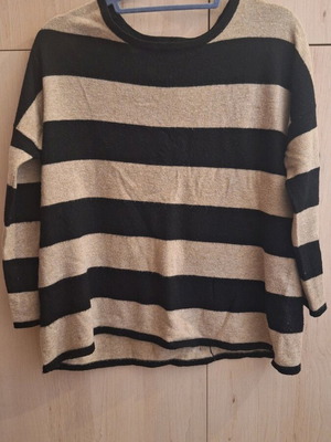 Striped knit sweater beige and black, like new, with back buttons