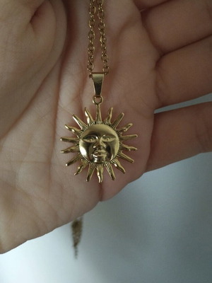 Handmade steel necklace with gold-plated sun pendant unisex new