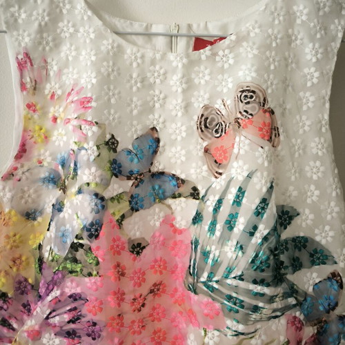 Derhy mini dress with embroidery, white and multicolor