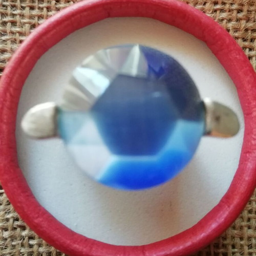 Steel solitaire ring silver color with blue zircon like new