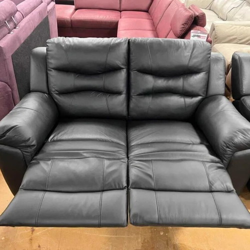 Black leather sofas two pairs with reclining mechanism new