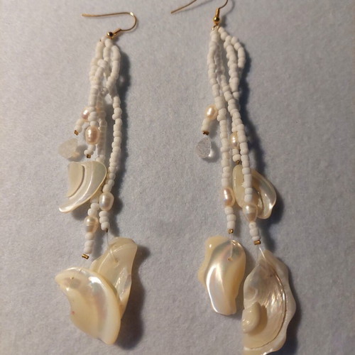 Shell earrings new, long 14cm, lightweight with iridescent shells