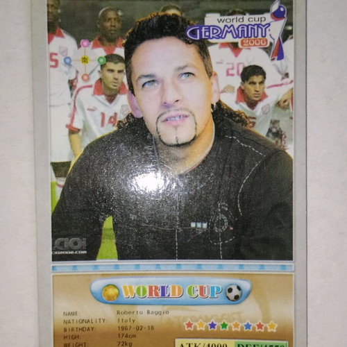 Collectible Roberto Baggio card used, World Cup 2006