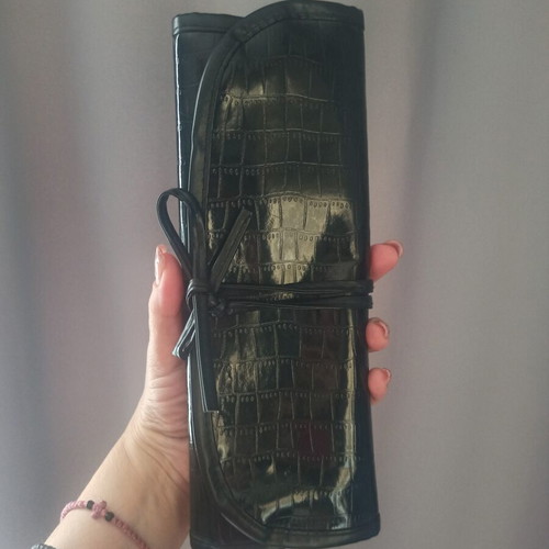Makeup Brush Case like new, black synthetic croco texture