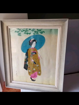 Vintage Asian painting handpainted on papyrus canvas like new