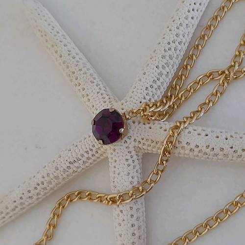 Necklace with purple crystal new with gold chain