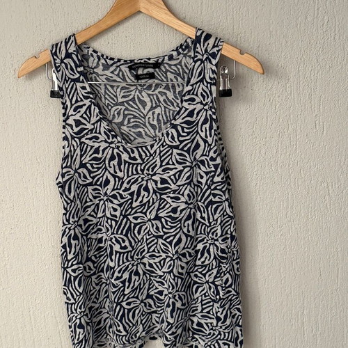 Linen top Monoprix Femme like new, white and blue