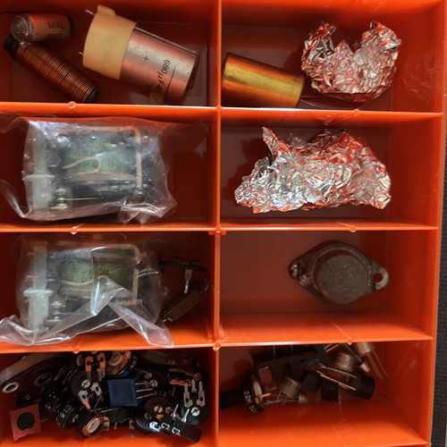 Electronic components collection used, 5 sorting boxes