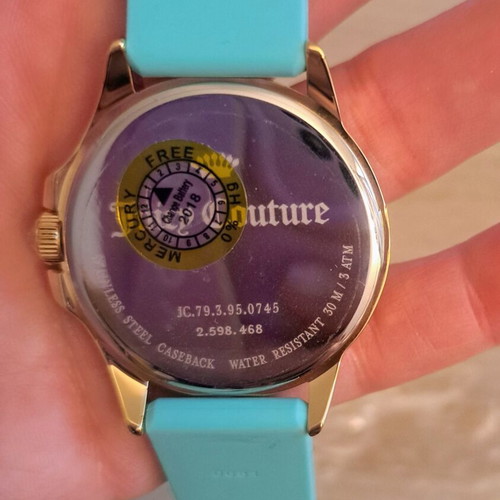 Juicy Couture watch new, gold stainless steel with turquoise silicone strap