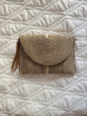 Straw bag clutch new, beige and brown