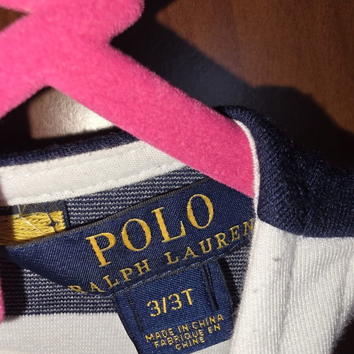Ralph Lauren dress for 3 years old, used, navy blue and white with stain