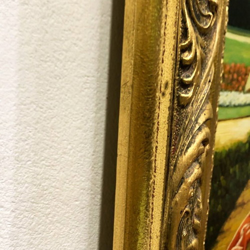 Vintage oil painting with carved wooden frame like new