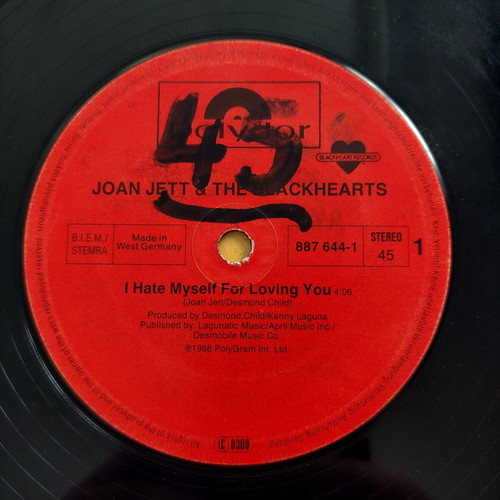 Joan Jett & The Blackhearts I Hate Myself For Loving You 12'' Maxi Single used
