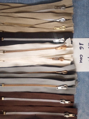 Set of 23 Metal Zippers Vintage New Old Stock, 16 cm, Various Colors