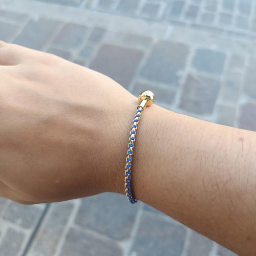 Pandora bracelet like new, silver 925 with gold and blue cord, charm gift
