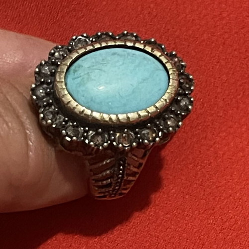 9k gold and 925 silver ring and pendant with diamonds and turquoise, vintage