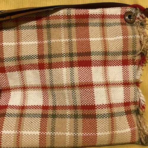 Handbag used fabric with leather strap and inner pockets