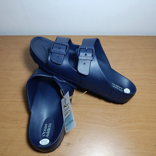 Ocean Addicts men's double buckle slippers, blue, size 44