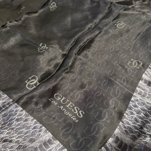 Guess scarf 100% silk 90x90cm black with grey logo like new