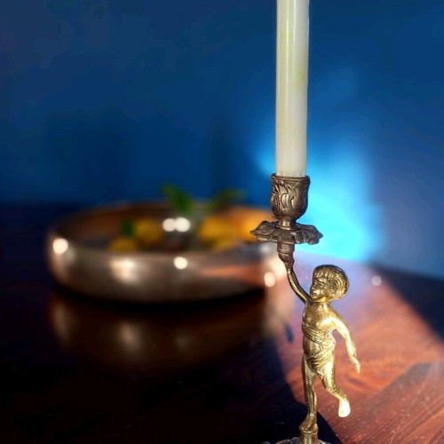 Vintage brass candlestick like new, carved, 25 cm
