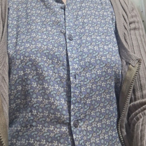 Jacket shirt used with floral shirt, double zipper, beige and turquoise