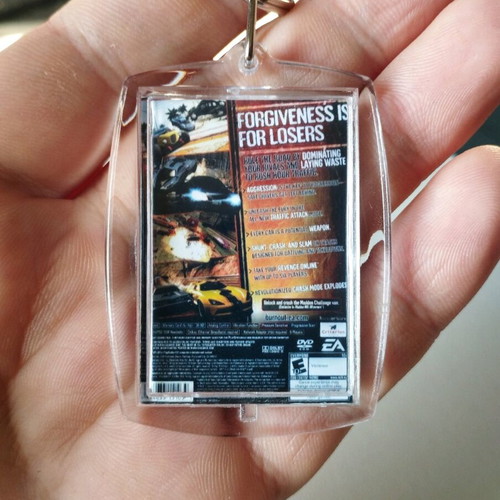 Burnout Revenge PS2 keychain, transparent acrylic
