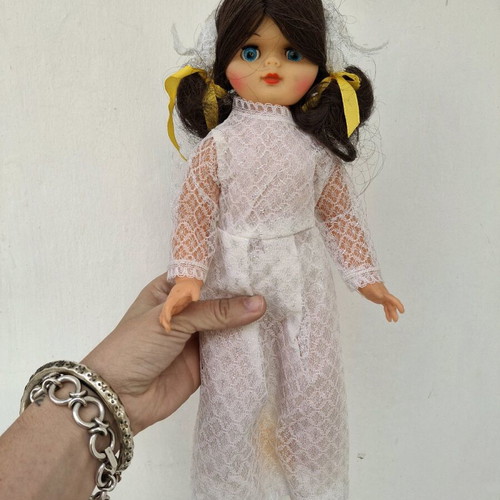 Vintage bridal doll used with dress staining collectible