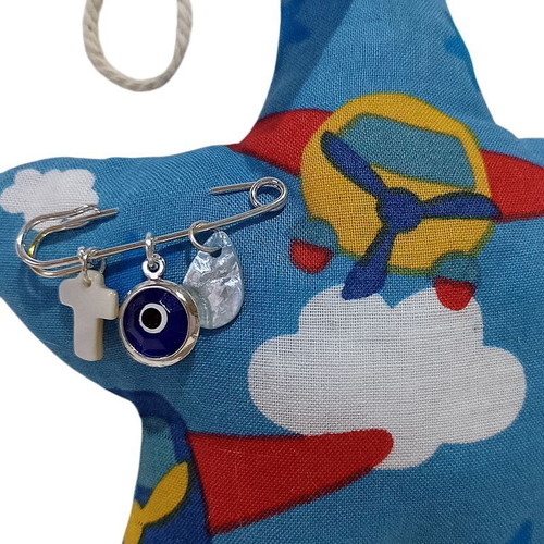 Baby Star Amulet with Safety Pin, Eye and Cross, Handmade