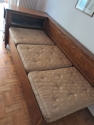 Storage bench with mattress, shelf and built-in cabinet