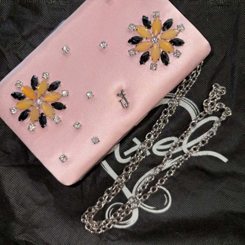 Axel pink clutch bag with rhinestones and chain, new