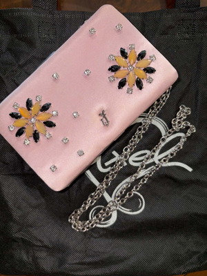 Axel pink clutch bag with rhinestones and chain, new
