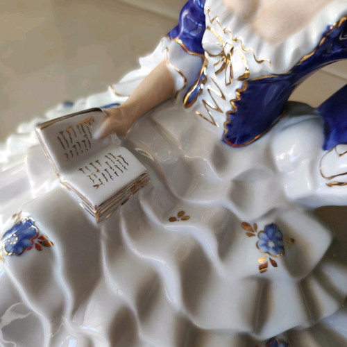 Royal Dux porcelain figure of woman reading book, new