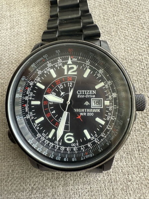 Citizen Nighthawk Eco-Drive Pilot μαύρο ρολόι μεταχειρισμένο με ζημιά στο κρύσταλλο