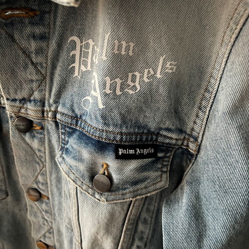 Palm Angels Sacred Heart Denim Jean Jacket Men Sz-S like new, white and blue