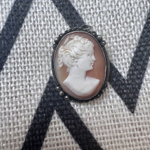 Vintage cameo pendant and brooch with silver and marcasite