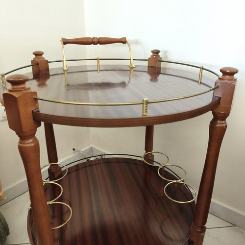 Vintage wooden bar cart with wheels