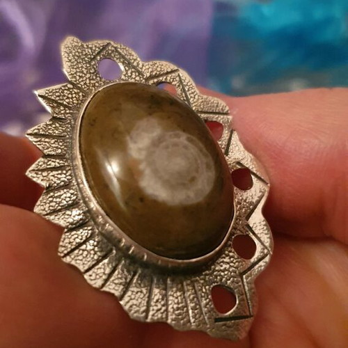 Retro ring with ammonite fossil new