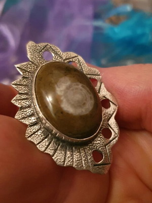 Retro ring with ammonite fossil new
