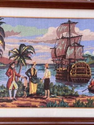 Handmade cross-stitch painting 100x47 cm like new without frame