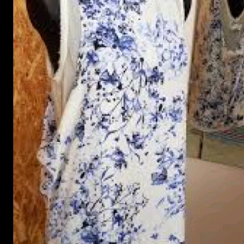 Zara dress used, double fabric with side transparencies, white and blue, size L